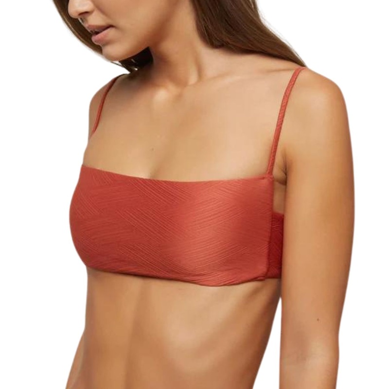 O’Neill Salt Water Solid Textured Bralette Bikini Top in Dark Etruscan Red