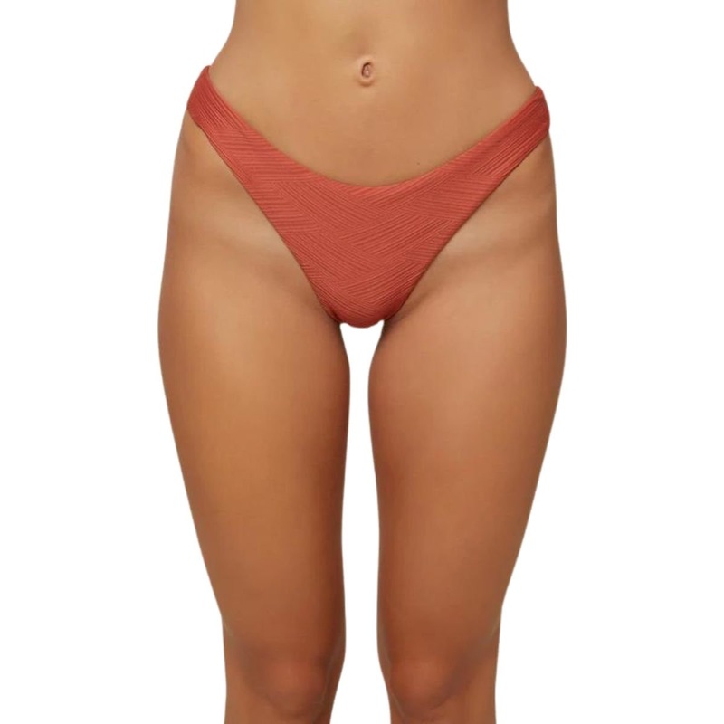 O’Neill Salt Water Solid Textured Hi-Leg Bikini Bottom in Dark Etruscan Red