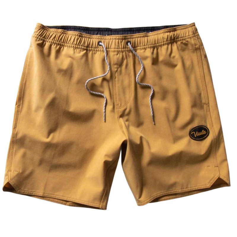 Vissla Solid Sets 17.5″ Ecolastic Boardshorts in Gold Coral