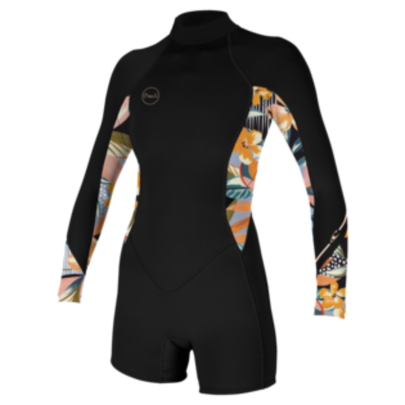 O’Neill Women’s Bahia 2/1MM Back Zip L/S Spring Wetsuit in Black/Demiflor