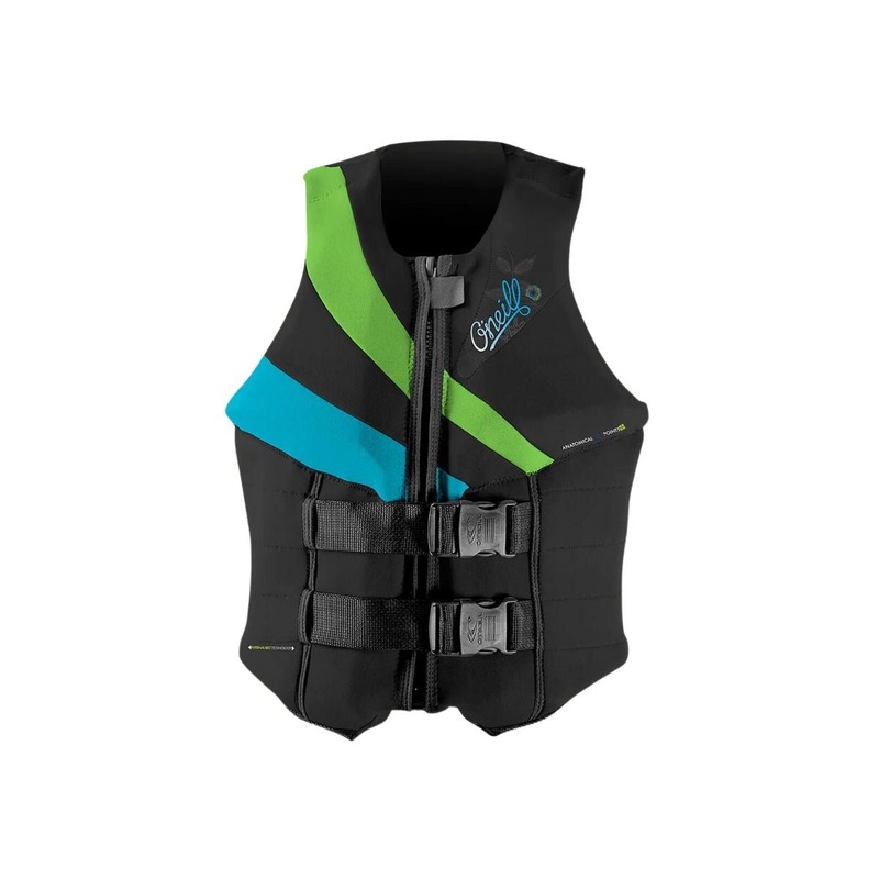 O’Neill Women’s Siren USCG Life Vest in Black/Dayglo/Turquiose